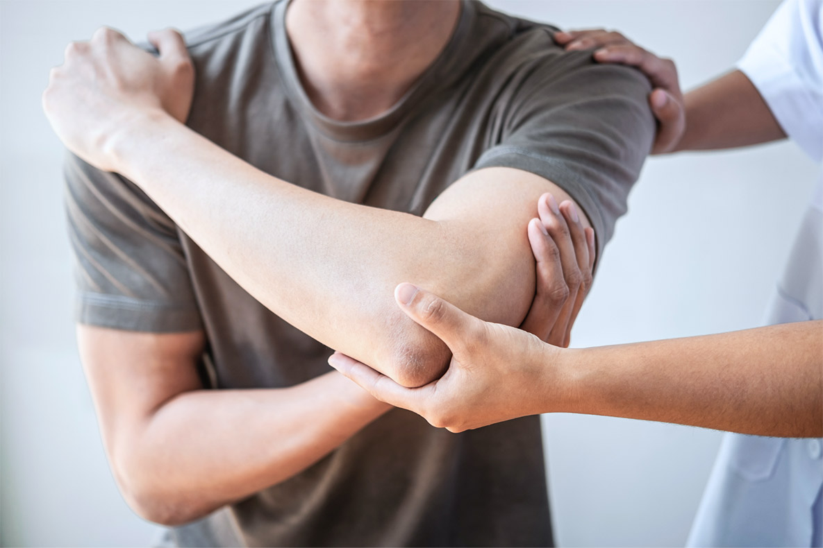 Man doing elbow exercise